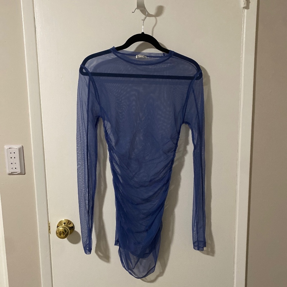 Free People Blue Sheer Long Sleeve Top